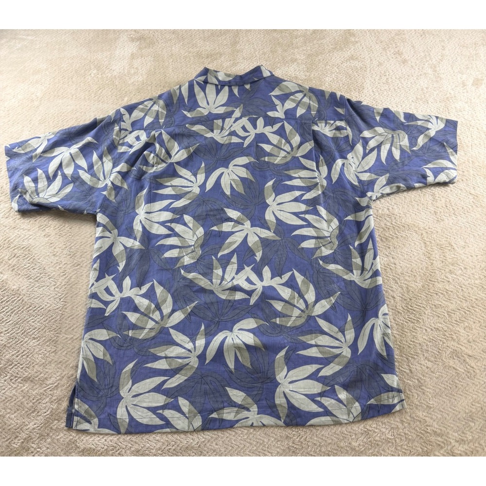 Tommy Bahama Mens Large 100% Silk Blue Green Leaf Print Camp Shirt Tropical L - Picture 8 of 16